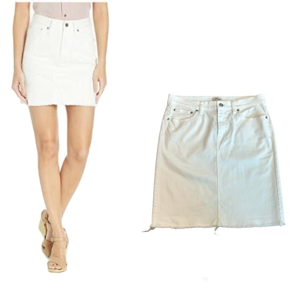 J. Crew white denim frayed hem skirt Sz 28